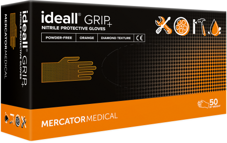 Nitrilové rukavice ideall® grip+ orange | bez púdru | 50 KS